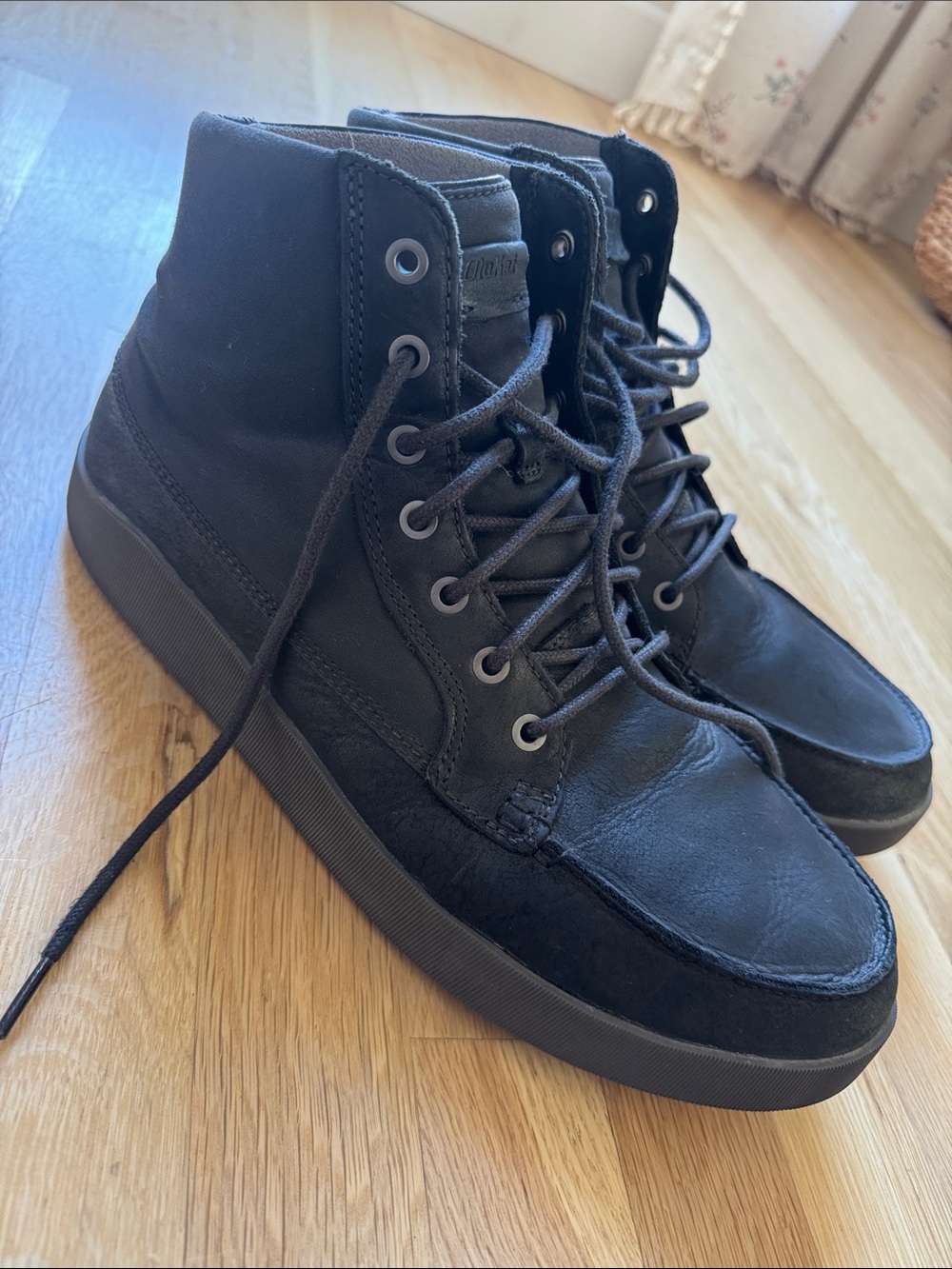 Olukai MOLINA WATERPROOF LEATHER CANVAS Black US 13